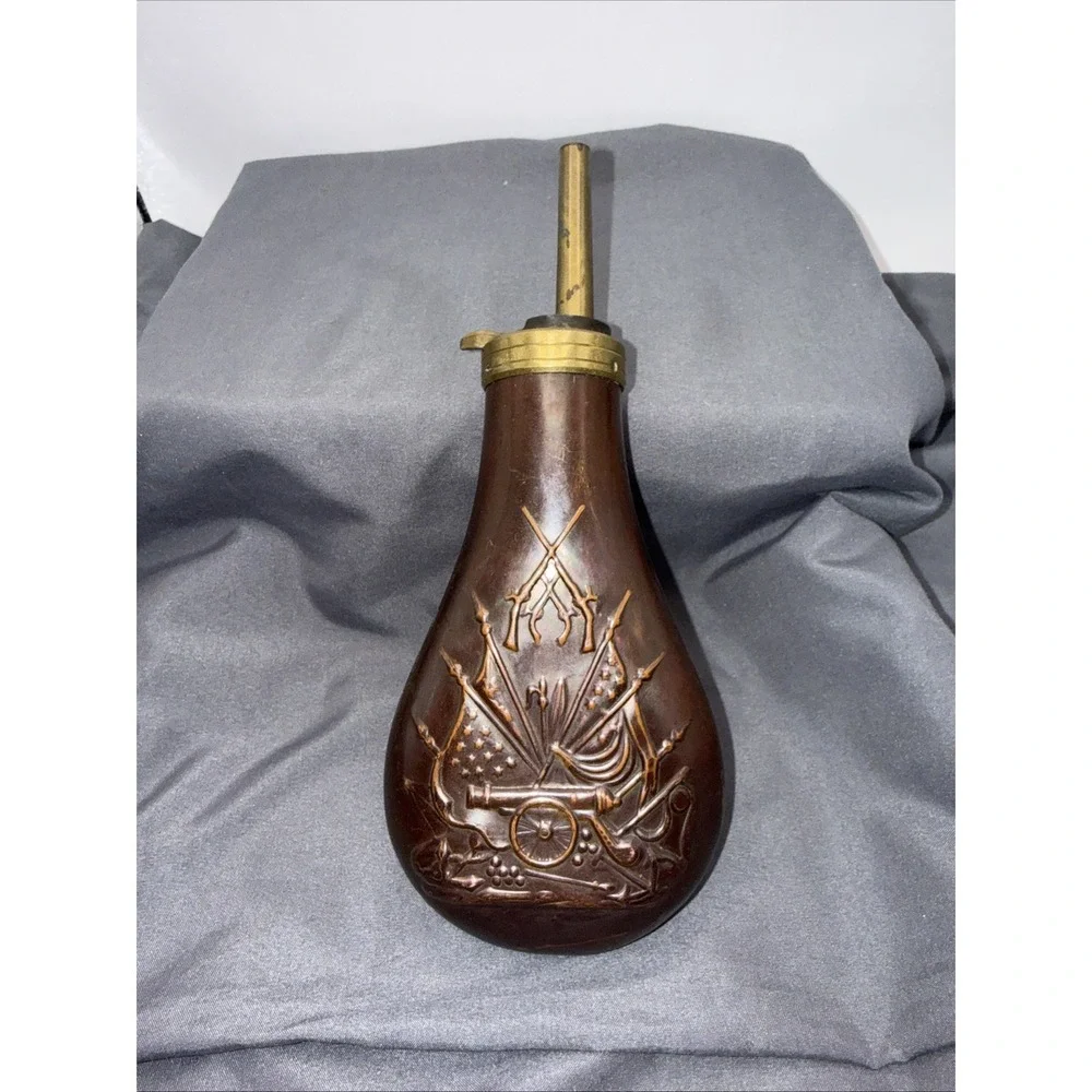 Antique Copper & Brass Black Powder Flask 7.5